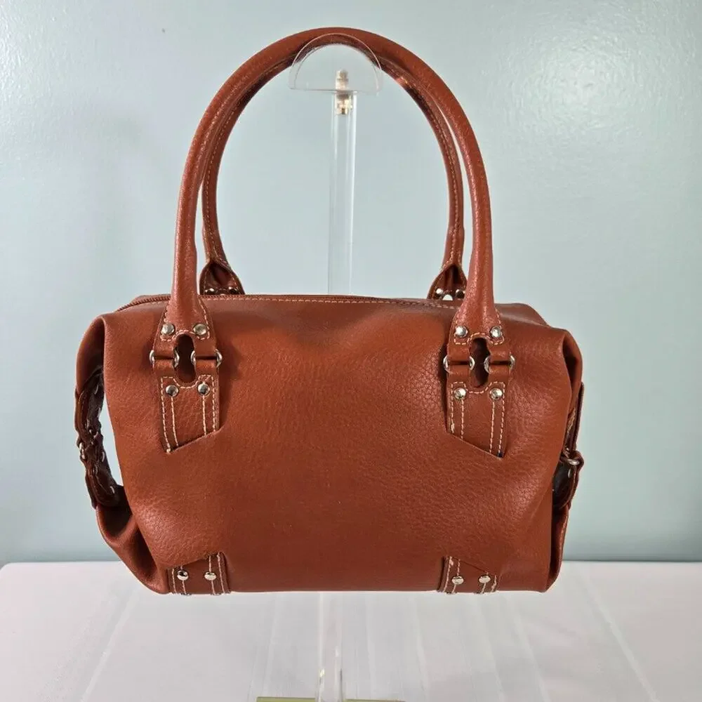 St Johns Bay Faux Leather Double Strap Burnt Orange Rust Satchel Purse Bag NEW